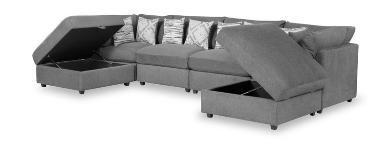 Sofa sectionnel modulaire Evolve de Scott Living 6 pièces en tissu d’apparence lin avec coussins en duvet et plumes - gris anthracite