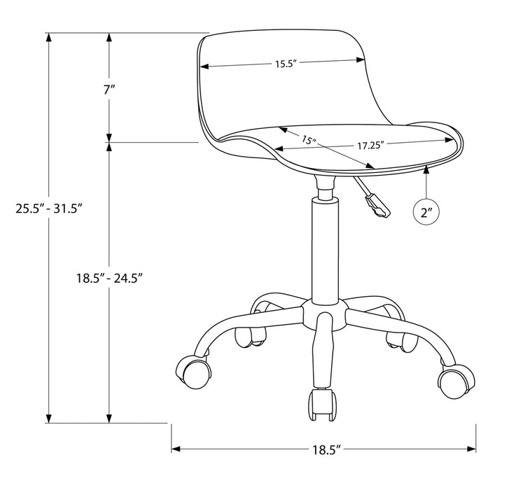 Chaise de bureau compacte Letty de 18,5 po avec dossier bas - grise