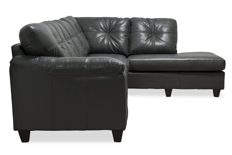 Sofa sectionnel de droite Addison 2 pièces fabriqué au Canada en tissu d’apparence cuir avec coussins de siège amovibles - gris