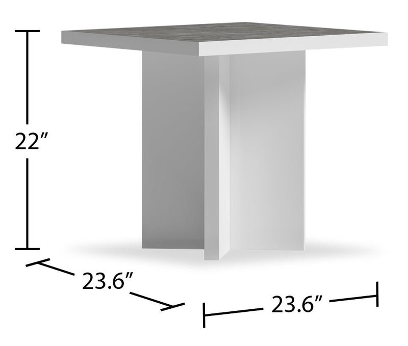 Table de bout moderne Marla de 23,6 po - blanche et grise avec imitation de marbre