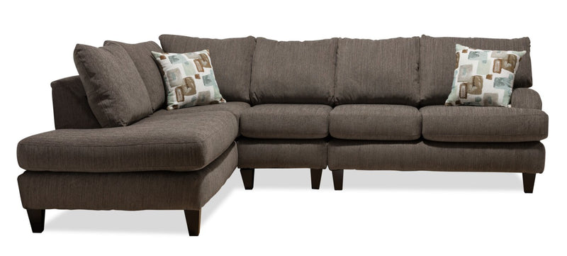 Sofa sectionnel de gauche Nofia 3 pièces fabriqué au Canada en chenille avec coussins décoratifs et pattes en bois - gris anthracite