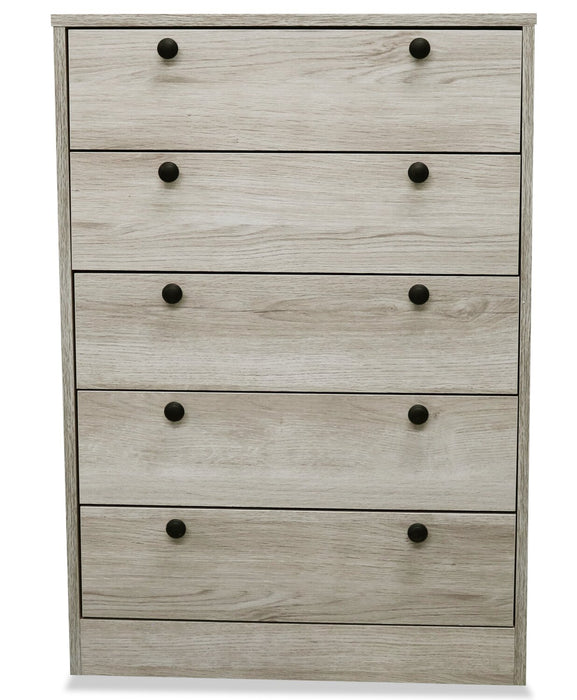 Commode verticale Hart de 24,6 po (L) x 36,2 po (H) à 5 tiroirs pour la chambre à coucher, fabriquée au Canada - blanche