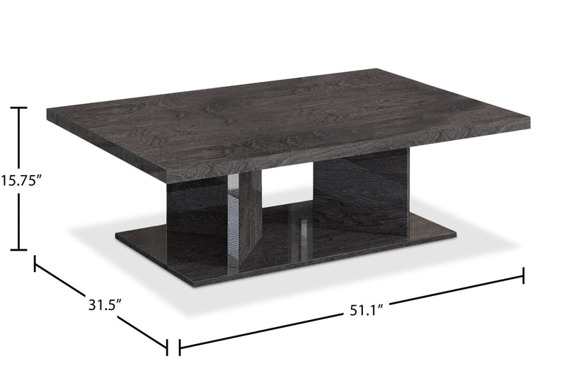 Table à café moderne Mara de 51,1 po - bois gris foncé avec fini laqué