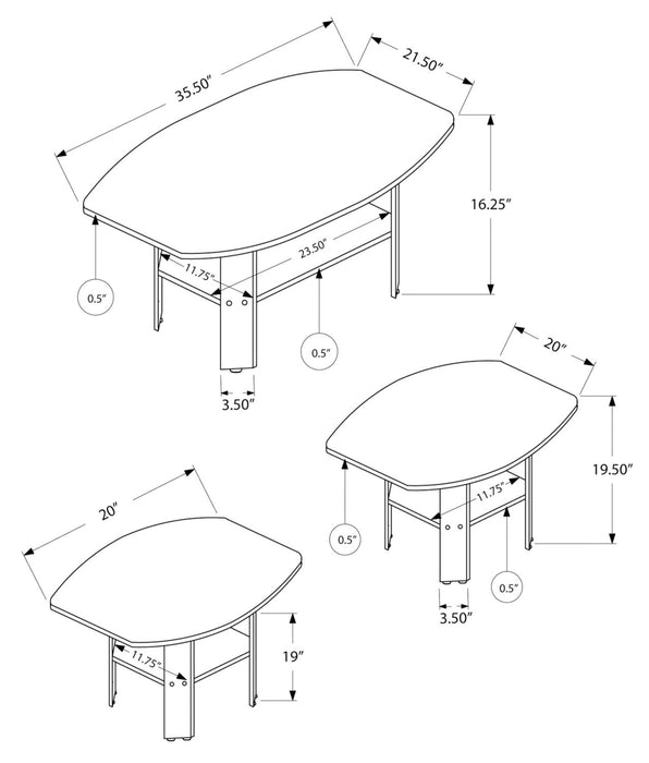Ensemble 3 tables rustiques Everest de 35,5 po (table à café et 2 tables de bout) avec tablette - noyer foncé 