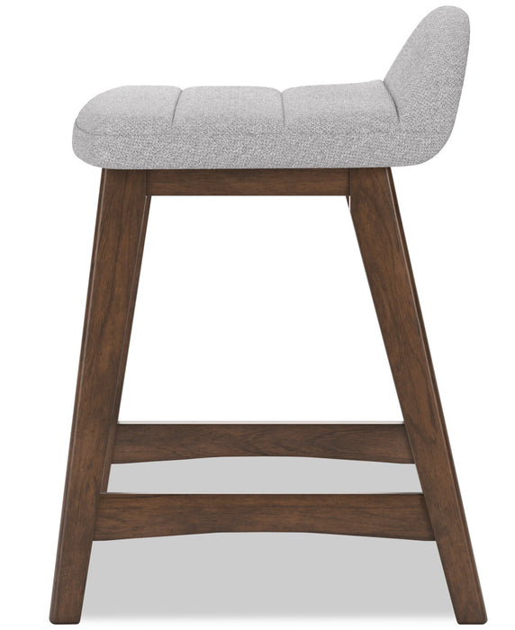 Tabouret Jovi de hauteur comptoir en tissu d’apparence lin et en bois - gris
