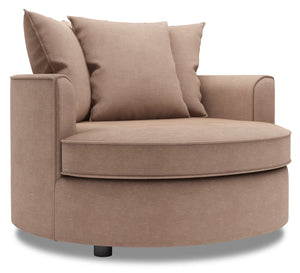 Fauteuil d’appoint enveloppant Sofa Lab personnalisable de 48 po fabriqué au Canada en tissu d’apparence lin - brun Pax Wicker