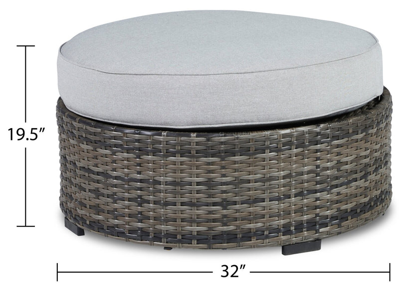 Grand pouf Lilo pour la terrasse à l’extérieur - osier en résine et tissu Nuvella, résistant aux rayons UV et aux intempéries - gris