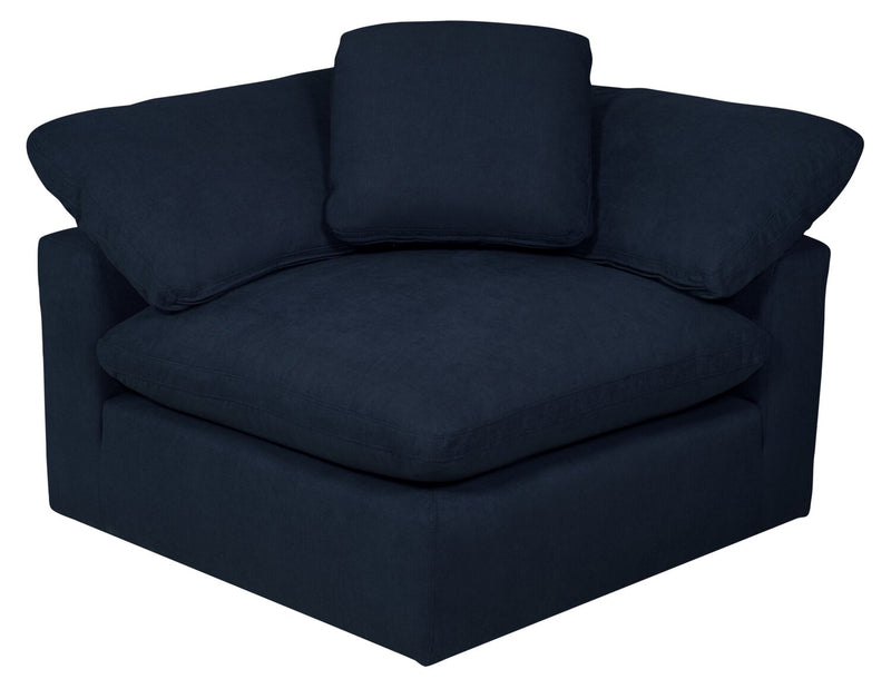 Sofa sectionnel modulaire Eclipse 5 pièces en tissu d’apparence lin avec coussins réversibles en duvet et plumes - bleu marine