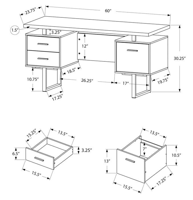 Bureau réversible Teagan de 60 po à 3 tiroirs - noyer clair