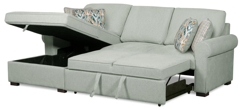 Sofa-lit sectionnel de gauche Haven de Scott Living 2 pièces en tissu de chenille avec fauteuil long de rangement - bleu écume de mer