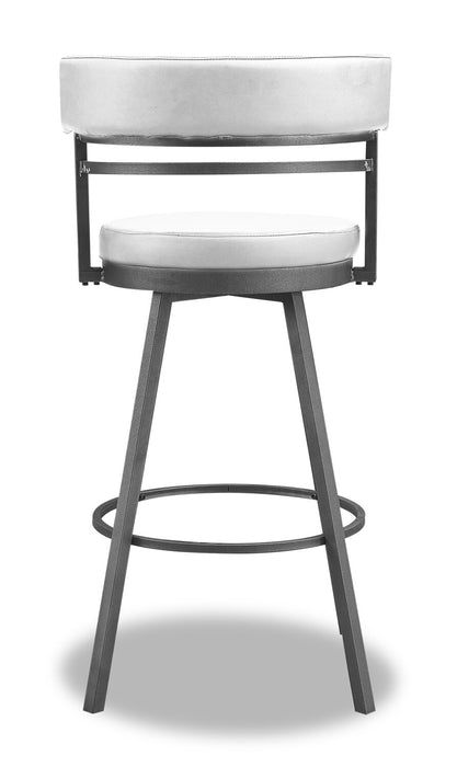 Tabouret bar Mila en tissu de cuir végétalien et en métal avec siège pivotant - blanc