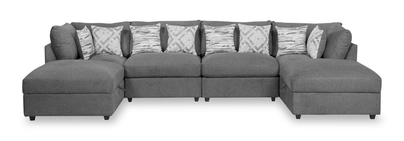 Sofa sectionnel modulaire Evolve de Scott Living 6 pièces en tissu d’apparence lin avec coussins en duvet et plumes - gris anthracite