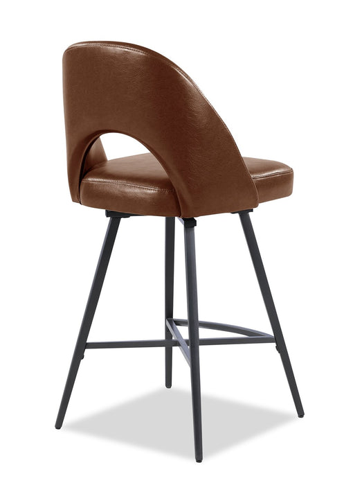 Tabouret Elijah de hauteur comptoir en tissu de cuir végétalien et en métal avec siège pivotant - brun