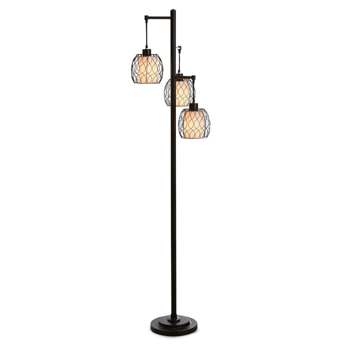 Lampe à pied Delano de 71,5 po bronze antique et noire avec abat-jour grillagé 