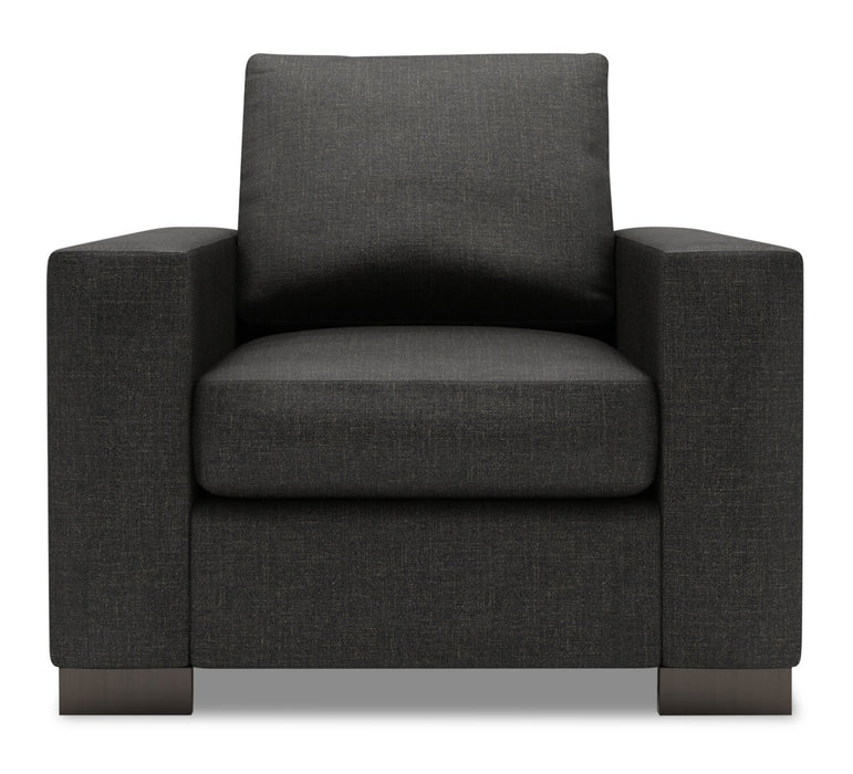 Fauteuil Track de Sofa Lab personnalisable de 38 po fabriqué au Canada en tissu d’apparence lin avec accoudoirs rectilignes - gris Luna Kohl
