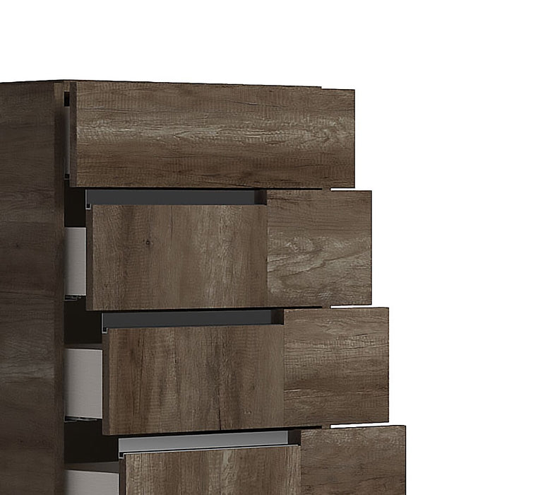 Commode verticale de chambre à coucher Gino à 5 tiroirs - fabriquée en Italie, 25 po (L) x 49 po (H) - brune