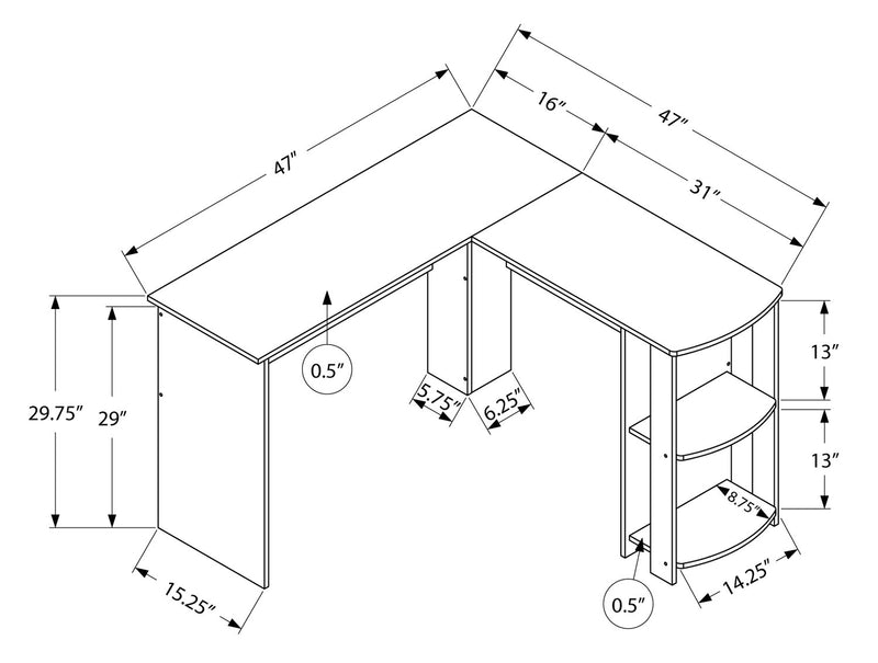 Bureau en forme de L Eason de 47 po avec tablette - gris