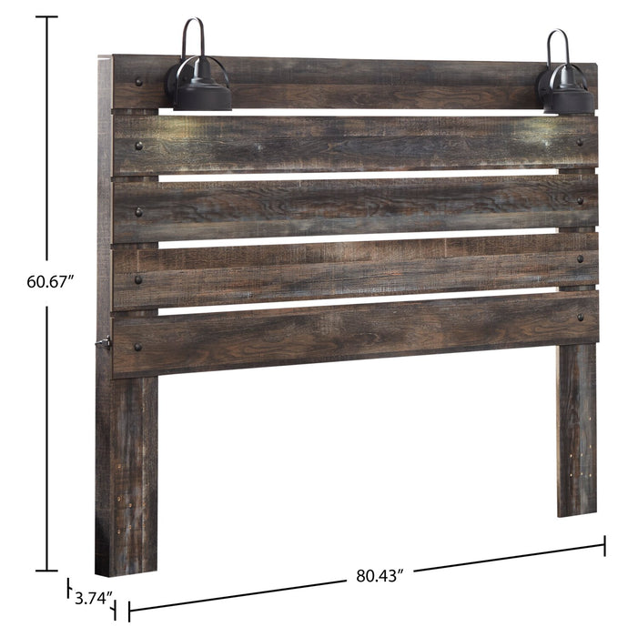 Tête de lit à panneau Abby avec éclairage à DEL et ports USB, brune - format très grand lit