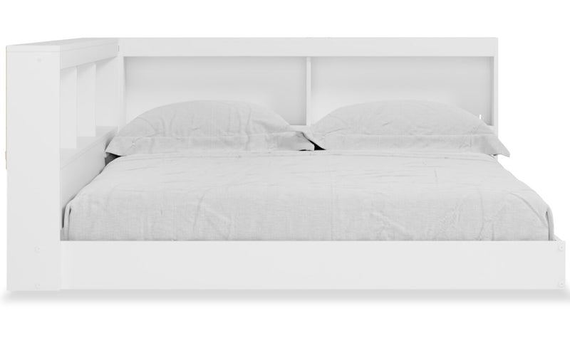 Lit plateforme bibliothèque Wolf pour enfants, blanc - format lit double