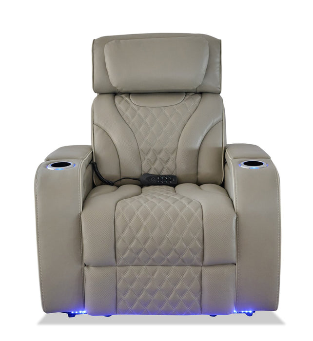 Fauteuil de massage à inclinaison électrique Elite de 38 po en cuir véritable avec appuie-tête électrique et accoudoirs de rangement - gris