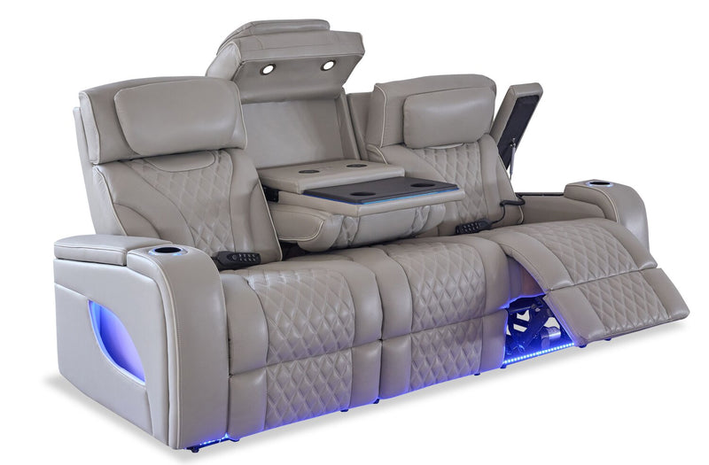 Sofa de massage à inclinaison électrique Elite de 86 po en cuir véritable avec appuie-têtes électriques et accoudoirs de rangement - gris