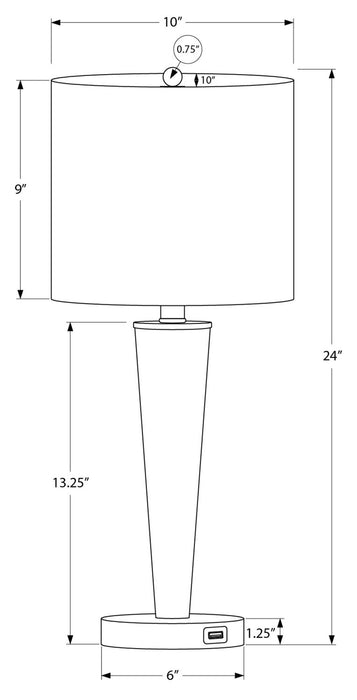 Ensemble 2 lampes de table de 24 po en métal nickel avec recharge USB