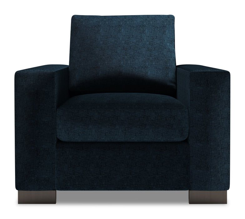 Fauteuil Track de Sofa Lab personnalisable de 38 po fabriqué au Canada en tissu de chenille avec accoudoirs rectilignes - bleu Luxury Indigo