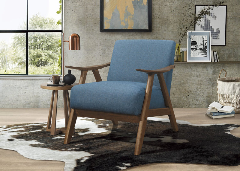 Fauteuil d’appoint Kyra de 28,5 po en tissu d’apparence lin avec accoudoirs courbés et armature en bois - bleu