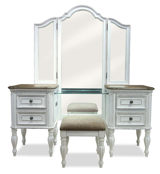 Tabouret de coiffeuse Grace de 19 po (H) en bois avec rangement - blanc antique 