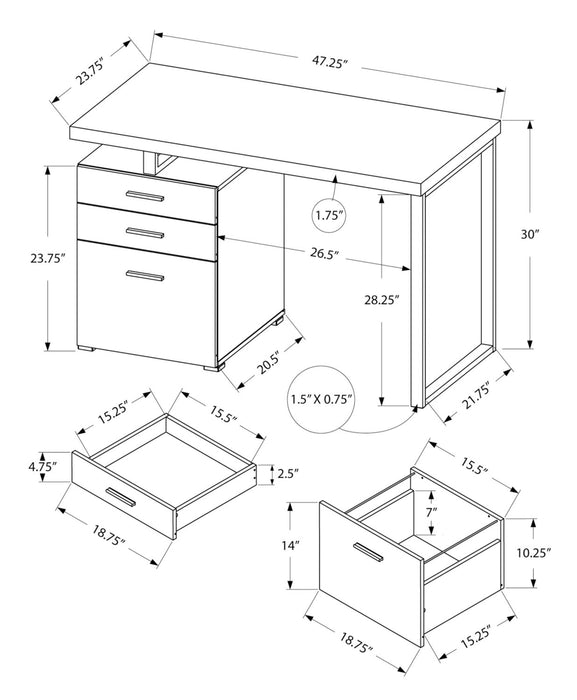 Bureau réversible Clayton de 47,25 po à 3 tiroirs - gris