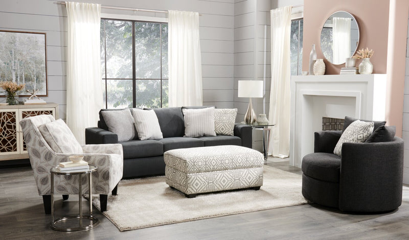Fauteuil d’appoint pivotant Nest de Sofa Lab personnalisable de 41 po fabriqué au Canada en tissu d’apparence lin -  gris Luna Kohl