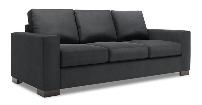 Sofa-lit personnalisable Track de Sofa Lab de 85 po fabriqué au Canada en tissu d’apparence lin avec accoudoirs rectilignes - gris Pax Pepper