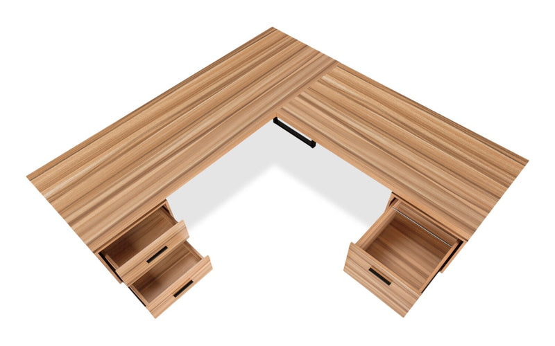 Bureau en coin en forme de L réversible Marnie de 71 po à 3 tiroirs - brun clair