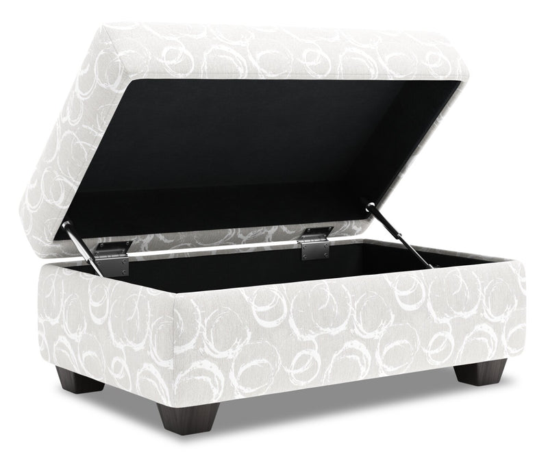 Pouf de rangement personnalisable The Trunk de Sofa Lab de 39 po fabriqué au Canada en tissu - blanc Mist White