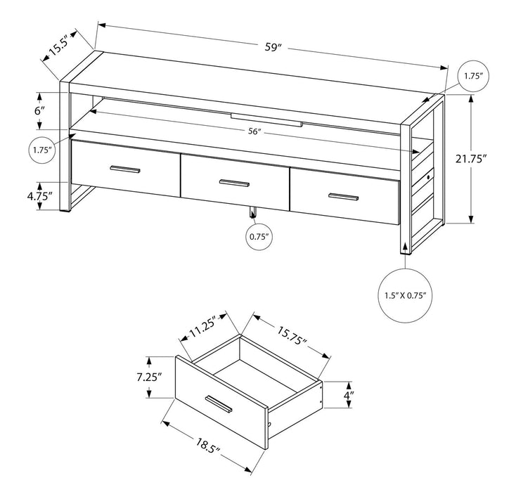 Meuble pour téléviseur moderne Asa de 60 po avec rangement et système de gestion des câbles pour téléviseurs jusqu’à 65 po - brun