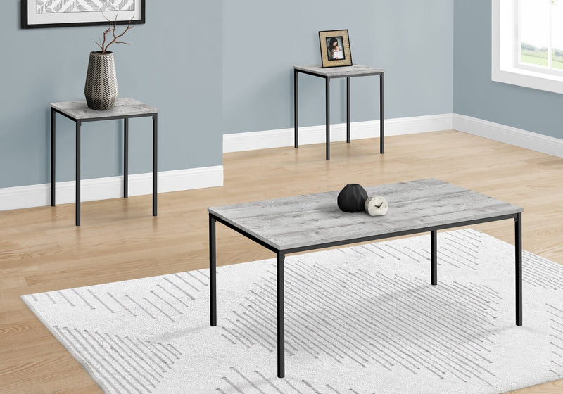 Ensemble 3 tables modernes Easton de 42 po (table à café et 2 tables de bout) - grise avec pattes en métal noir