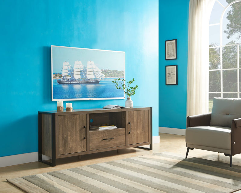 Meuble pour téléviseur moderne Alvin de 64 po avec rangement et système de gestion des câbles pour téléviseurs jusqu’à 70 po - noisette