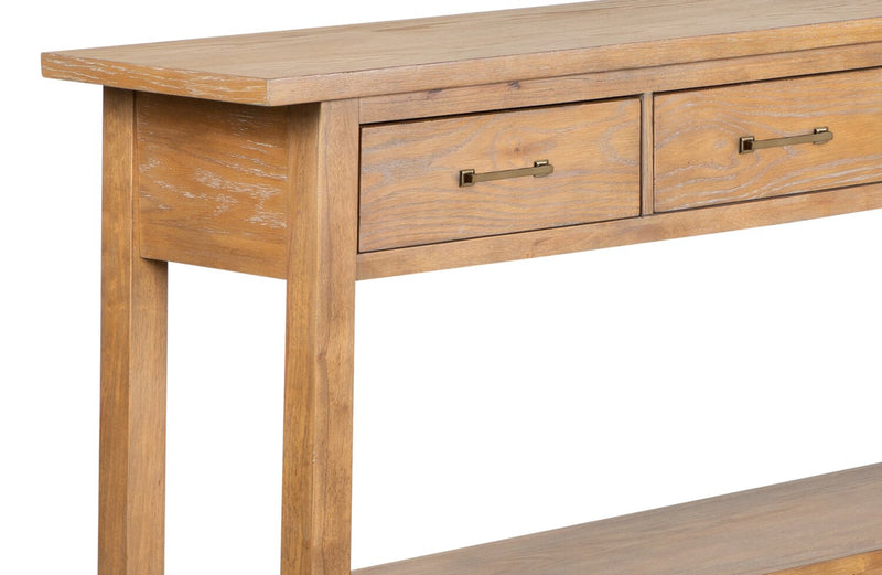 Table de salon moderne Rhett de 64 po avec rangement et tablette - chêne brun clair