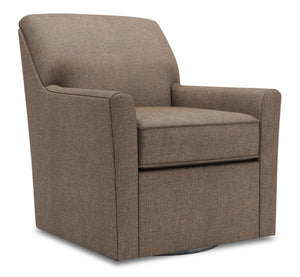 Fauteuil d’appoint pivotant Sofa Lab personnalisable de 31 po fabriqué au Canada en tissu d’apparence lin - brun Luna Praline