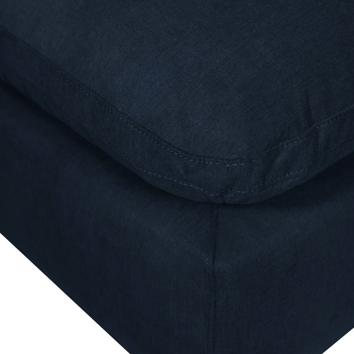 Sofa sectionnel modulaire Eclipse 5 pièces en tissu d’apparence lin avec coussins réversibles en duvet et plumes - bleu marine