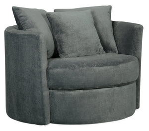 Fauteuil d’appoint pivotant Cuddler Midi de 42 po fabriqué au Canada en tissu de chenille - gris Plush Thunder