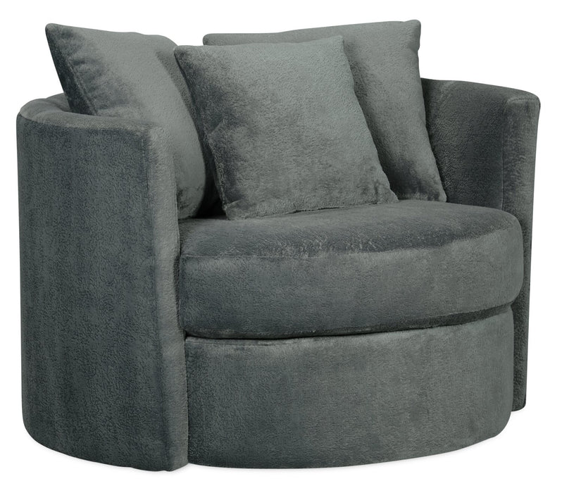 Fauteuil d’appoint pivotant Cuddler Midi de 42 po fabriqué au Canada en tissu de chenille - gris Plush Thunder
