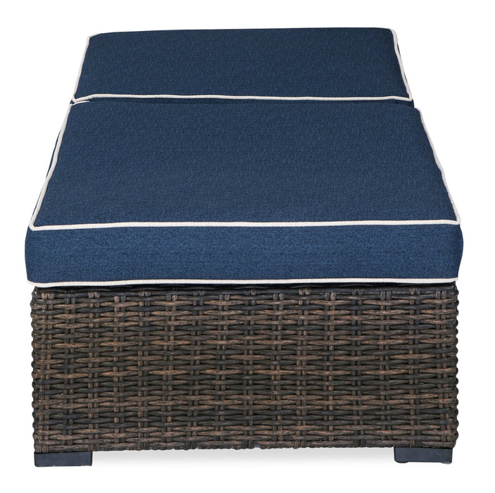 Chaise longue Hilo pour la terrasse à l’extérieur avec dossier réglable - résistante aux rayons UV et aux intempéries - bleue et brune