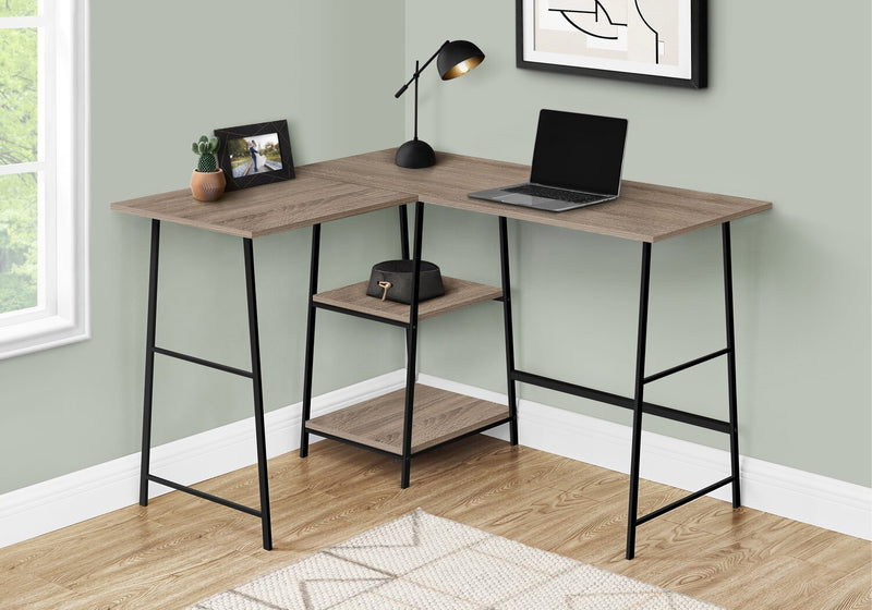Bureau en forme de L Keenan de 47,25 po à tablettes ouvertes - taupe