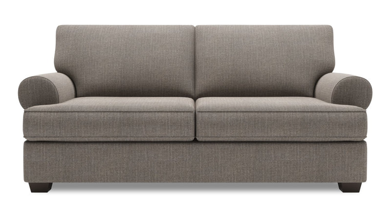 Sofa personnalisable Roll de Sofa Lab de 76 po de format condo fabriqué au Canada en tissu d’apparence lin avec accoudoirs enroulés - gris Luna Smoke