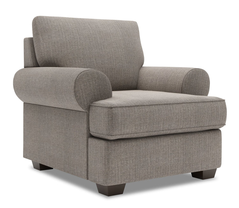 Fauteuil Roll de Sofa Lab personnalisable de 42 po fabriqué au Canada en tissu d’apparence lin avec accoudoirs enroulés - gris Luna Smoke