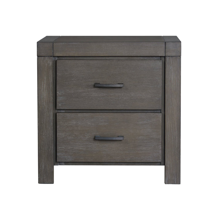 Ensemble de chambre à coucher Koda 6 pièces en bois avec lit de rangement, commode, miroir et table de nuit, gris - format très grand lit