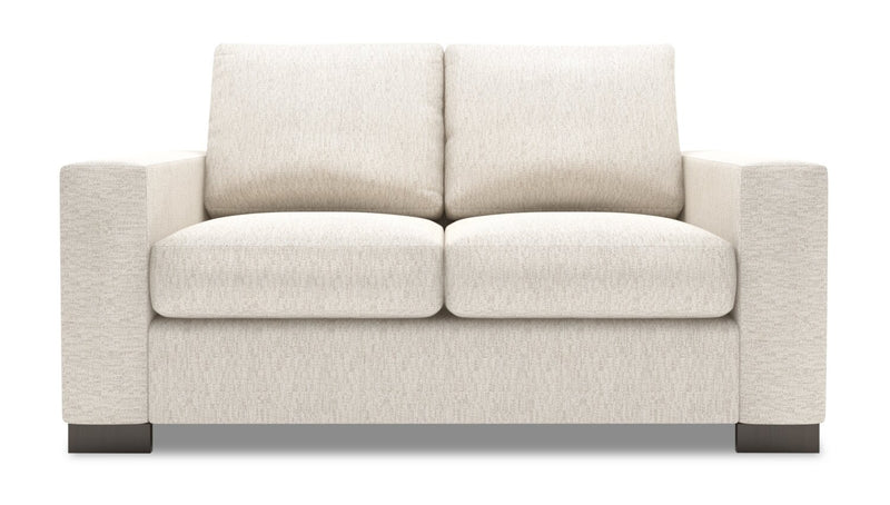 Causeuse personnalisable Track de Sofa Lab de 62 po fabriquée au Canada en tissu d’apparence lin avec accoudoirs rectilignes - beige Luxury Sand