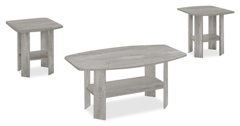 Ensemble 3 tables modernes Everest de 35,5 po (table à café et 2 tables de bout) avec tablette - gris 