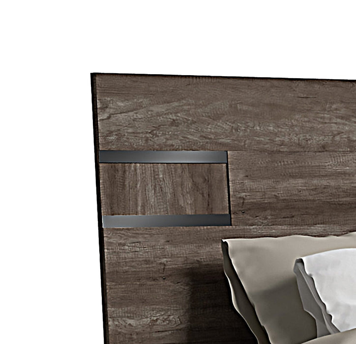 Ensemble de chambre à coucher Gino 5 pièces avec lit à panneaux, commode et miroir - fabriqué en Italie, moderne, brun - format grand lit